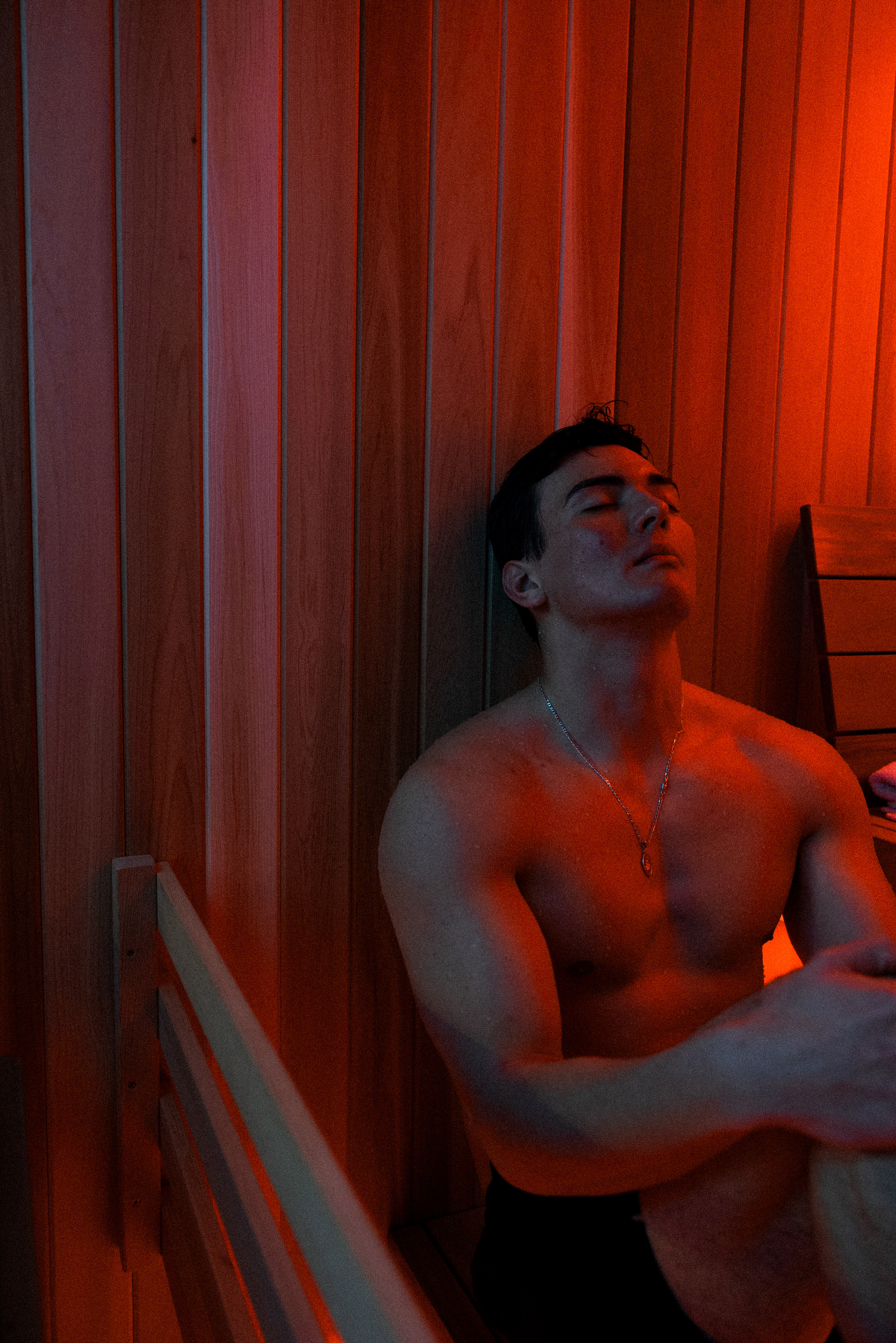 Warm sauna recovery atmosphere