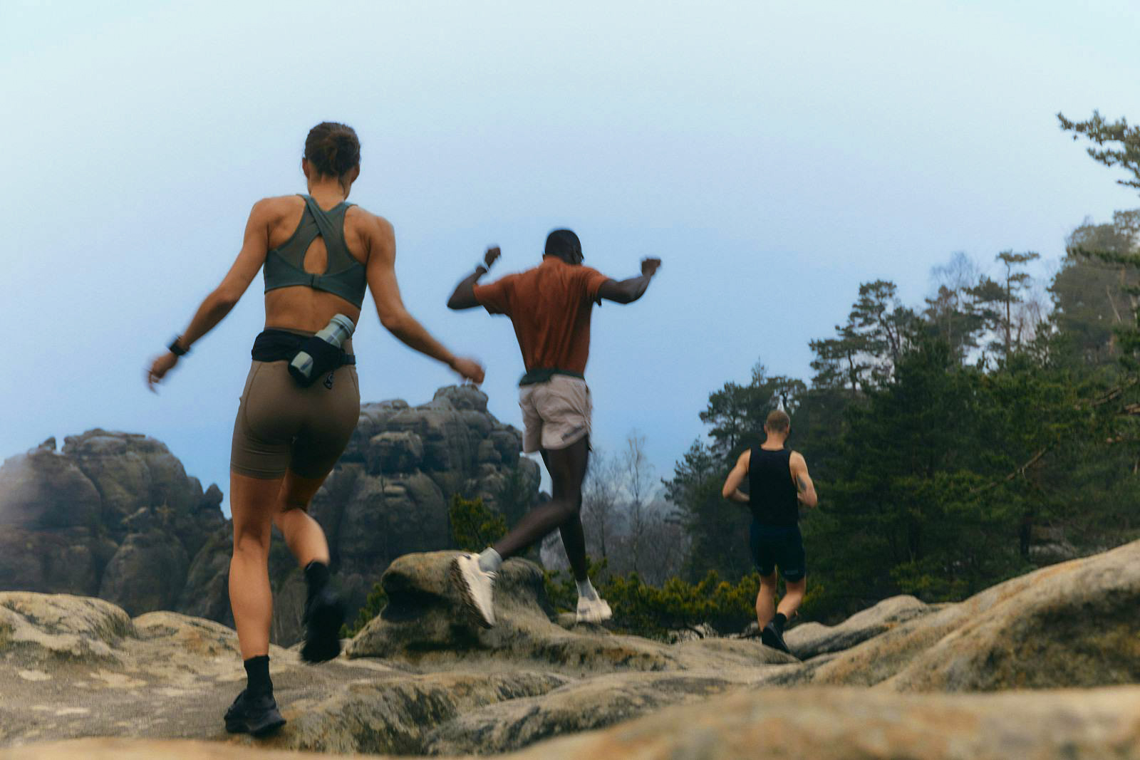 People moving together outdoors